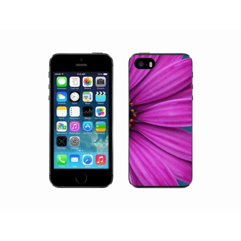 Gelový obal mmCase na mobil iPhone SE (2016) - fialová kopretina
