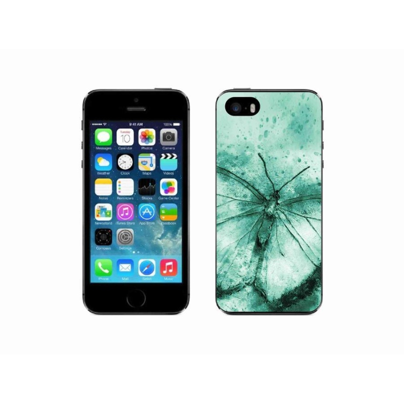 Gelový obal mmCase na mobil iPhone SE (2016) - zelený motýl
