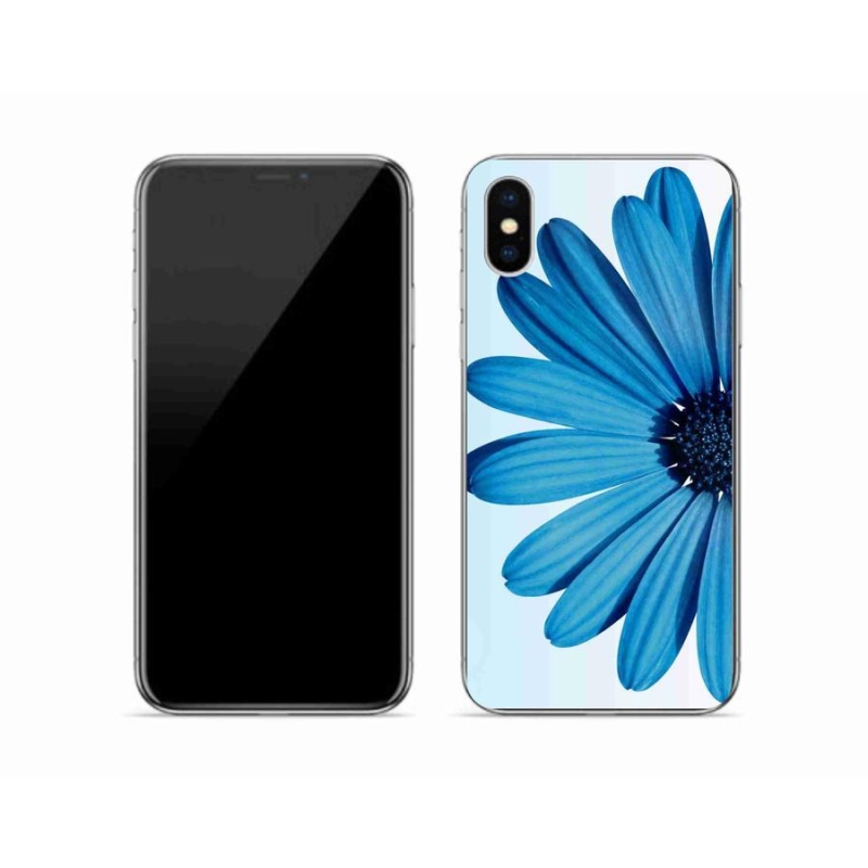 Gelový obal mmCase na mobil iPhone X - modrá kopretina