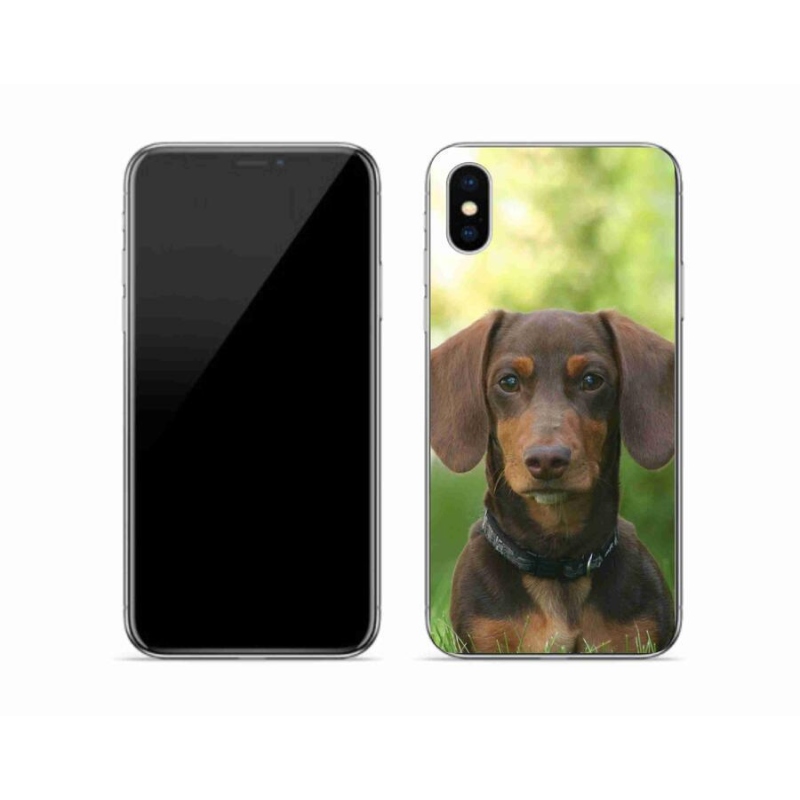 Gelový obal mmCase na mobil iPhone XS - hnědý jezevčík