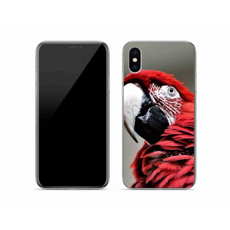 Gelový obal mmCase na mobil iPhone XS - papoušek ara červený