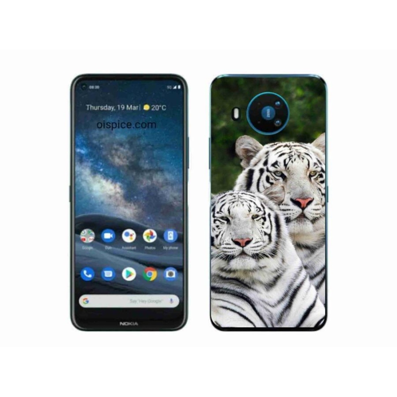 Gelový obal mmCase na mobil Nokia 8.3 5G - bílí tygři