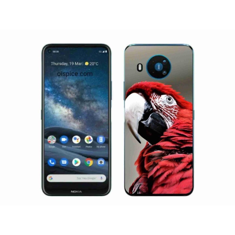 Gelový obal mmCase na mobil Nokia 8.3 5G - papoušek ara červený