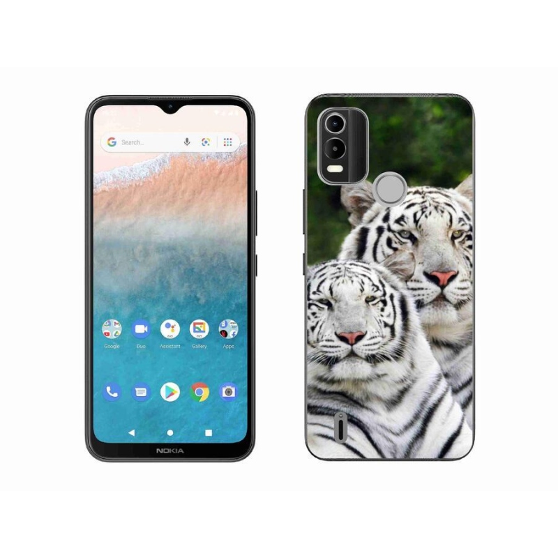 Gelový obal mmCase na mobil Nokia C21 Plus - bílí tygři