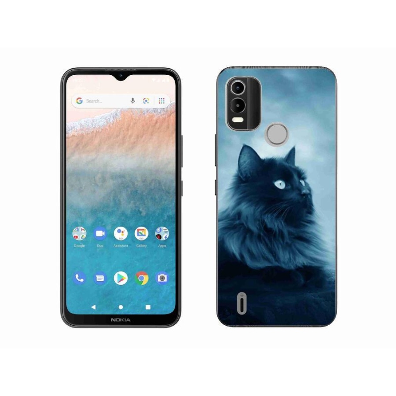 Gelový obal mmCase na mobil Nokia C21 Plus - černá kočka 1
