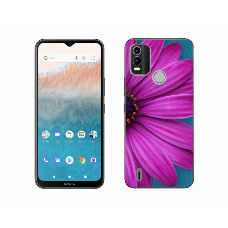 Gelový obal mmCase na mobil Nokia C21 Plus - fialová kopretina