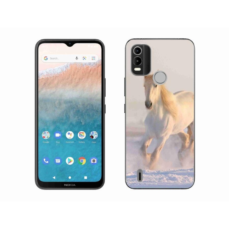Gelový obal mmCase na mobil Nokia C21 Plus - kůň ve sněhu