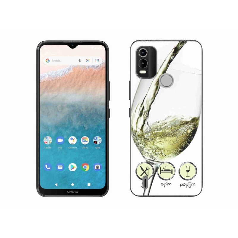 Gelový obal mmCase na mobil Nokia C21 Plus - sklenička vína bílé