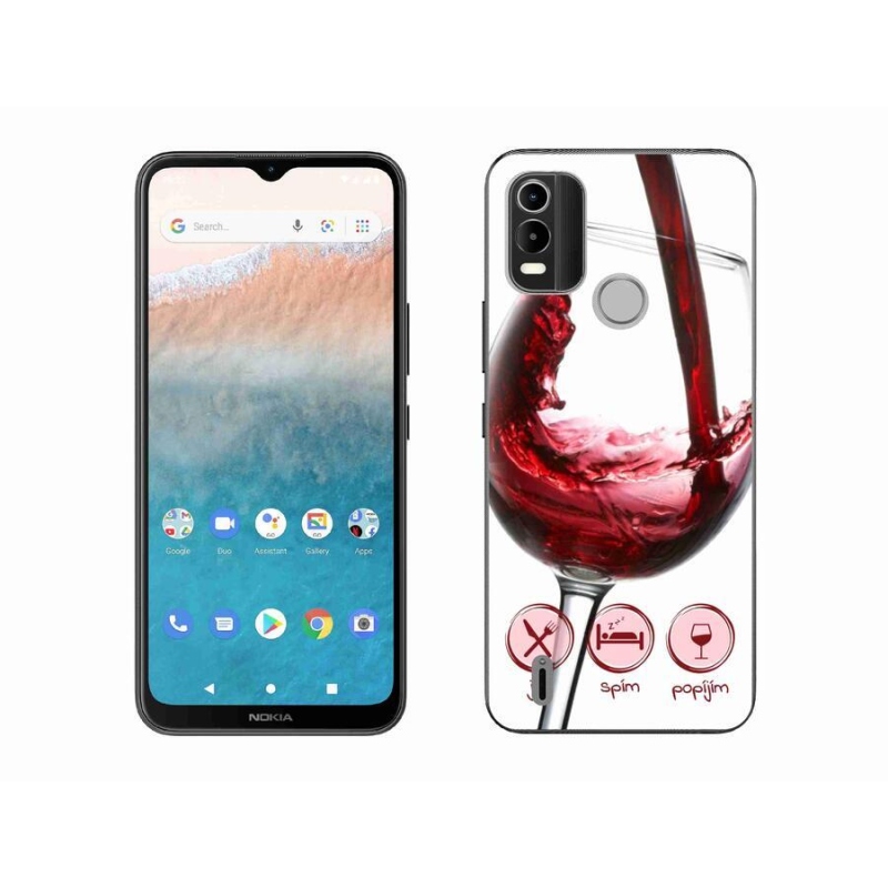 Gelový obal mmCase na mobil Nokia C21 Plus - sklenička vína červené