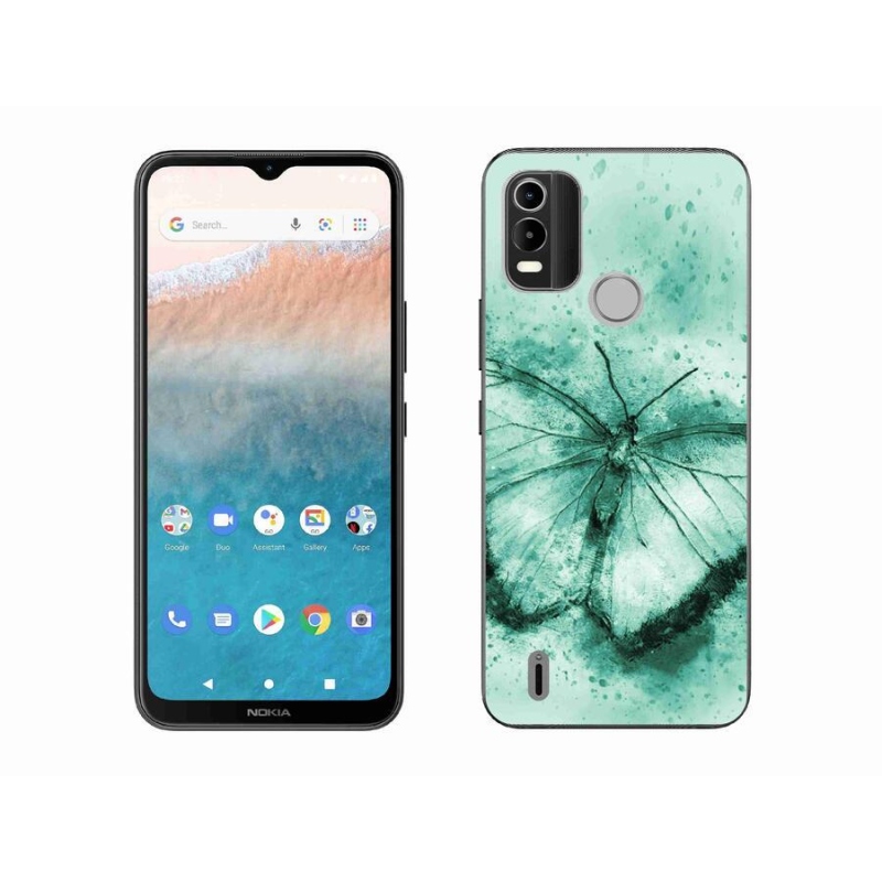 Gelový obal mmCase na mobil Nokia C21 Plus - zelený motýl