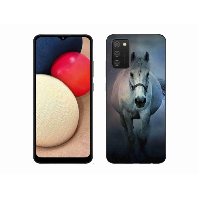 Gelový obal mmCase na mobil Samsung Galaxy A02s (164.2x75.9x9.1mm) - běžící bílý kůň