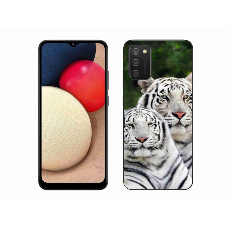 Gelový obal mmCase na mobil Samsung Galaxy A02s (164.2x75.9x9.1mm) - bílí tygři