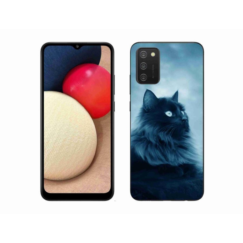 Gelový obal mmCase na mobil Samsung Galaxy A02s (164.2x75.9x9.1mm) - černá kočka 1