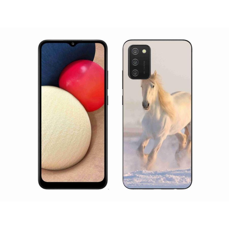 Gelový obal mmCase na mobil Samsung Galaxy A02s (164.2x75.9x9.1mm) - kůň ve sněhu