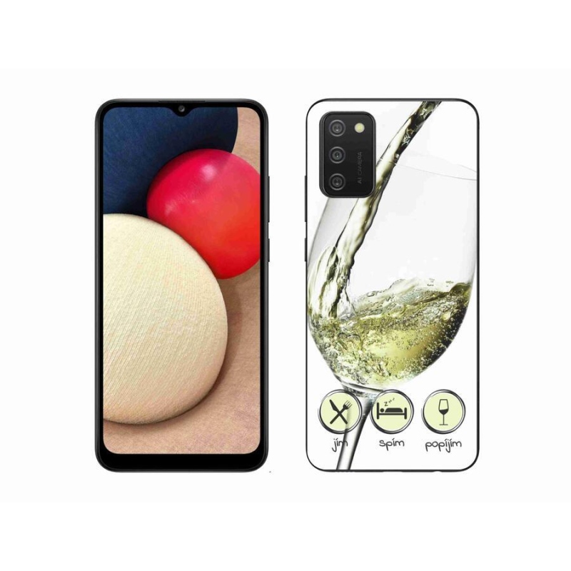Gelový obal mmCase na mobil Samsung Galaxy A02s (164.2x75.9x9.1mm) - sklenička vína bílé
