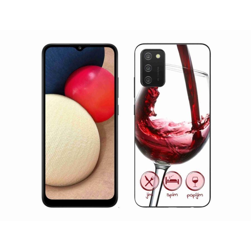 Gelový obal mmCase na mobil Samsung Galaxy A02s (164.2x75.9x9.1mm) - sklenička vína červené