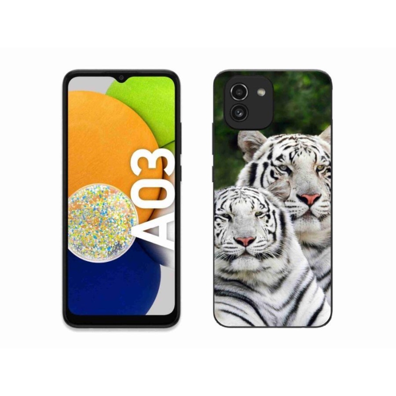 Gelový obal mmCase na mobil Samsung Galaxy A03 - bílí tygři