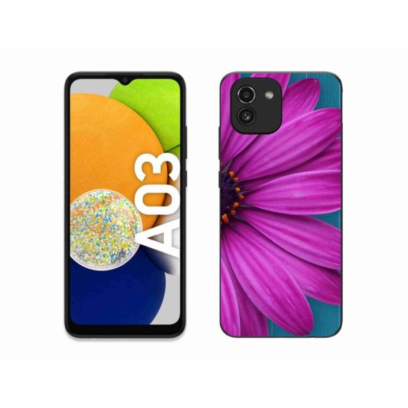 Gelový obal mmCase na mobil Samsung Galaxy A03 - fialová kopretina