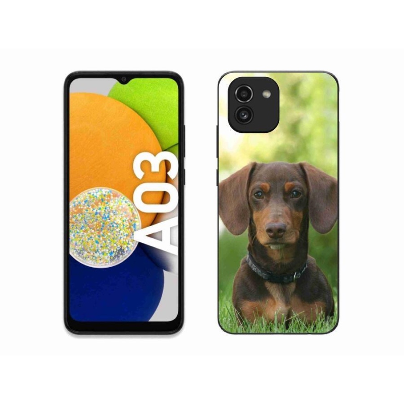 Gelový obal mmCase na mobil Samsung Galaxy A03 - hnědý jezevčík