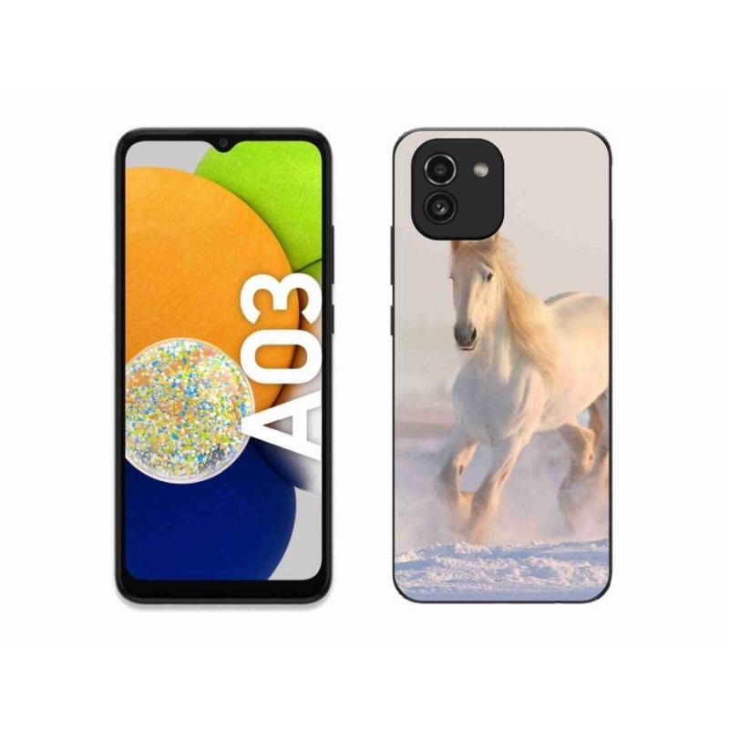 Gelový obal mmCase na mobil Samsung Galaxy A03 - kůň ve sněhu