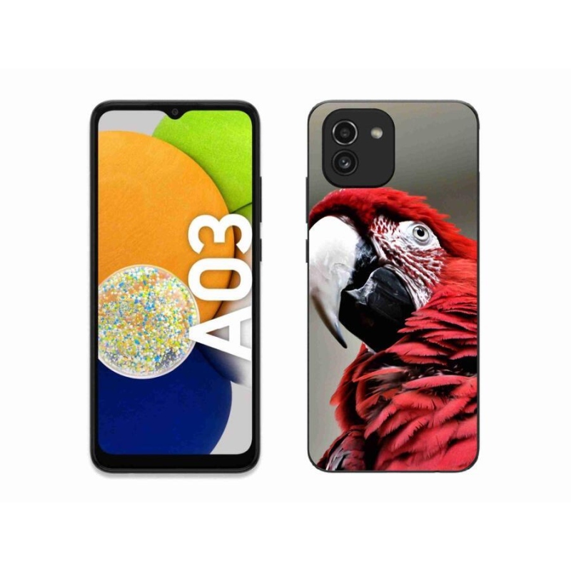 Gelový obal mmCase na mobil Samsung Galaxy A03 - papoušek ara červený