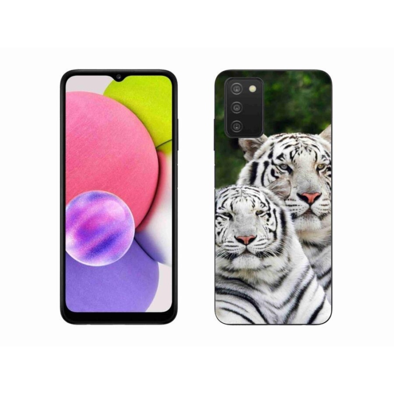 Gelový obal mmCase na mobil Samsung Galaxy A03s (166.6 x 75.9 x 9.1) - bílí tygři