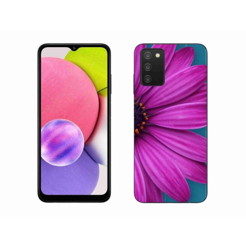 Gelový obal mmCase na mobil Samsung Galaxy A03s (166.6 x 75.9 x 9.1) - fialová kopretina