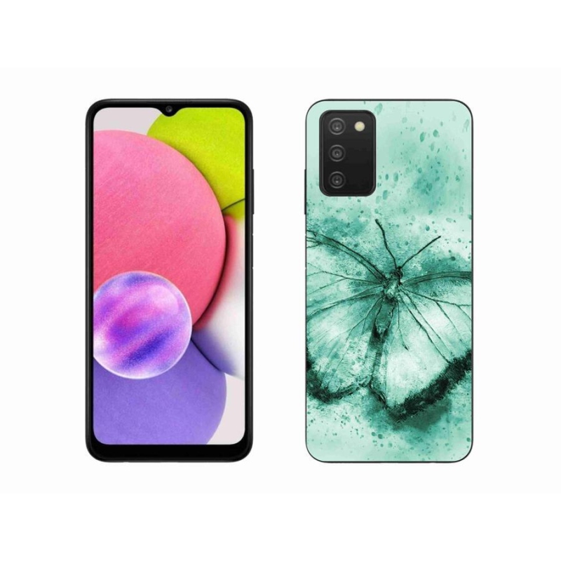 Gelový obal mmCase na mobil Samsung Galaxy A03s (166.6 x 75.9 x 9.1) - zelený motýl