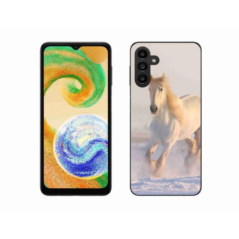 Gelový obal mmCase na mobil Samsung Galaxy A04s (164.7x76.7x9.1mm) - kůň ve sněhu