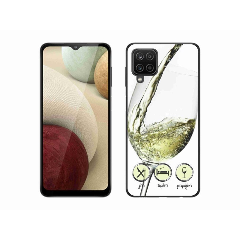 Gelový obal mmCase na mobil Samsung Galaxy A12 - sklenička vína bílé