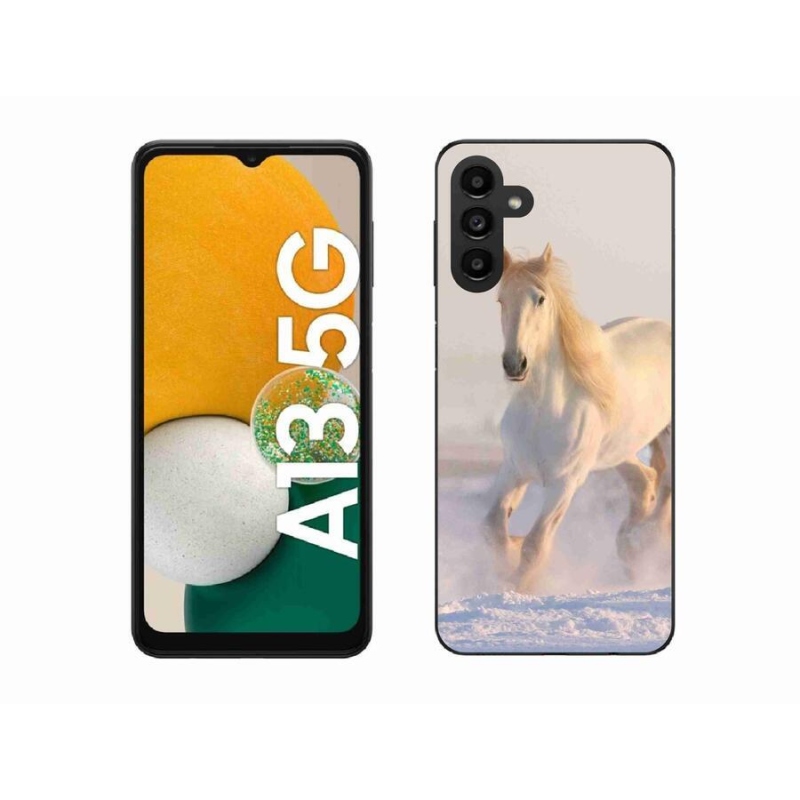 Gelový obal mmCase na mobil Samsung Galaxy A13 5G - kůň ve sněhu