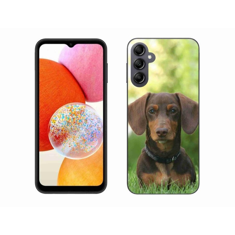 Gelový obal mmCase na mobil Samsung Galaxy A14 4G/5G - hnědý jezevčík