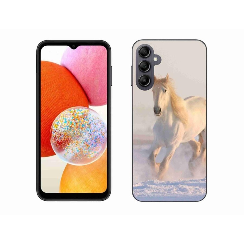 Gelový obal mmCase na mobil Samsung Galaxy A14 4G/5G - kůň ve sněhu