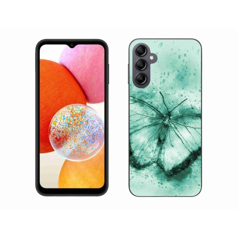 Gelový obal mmCase na mobil Samsung Galaxy A14 4G/5G - zelený motýl