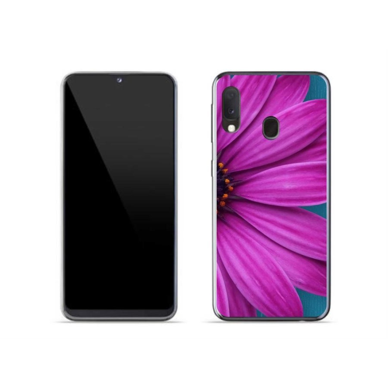 Gelový obal mmCase na mobil Samsung Galaxy A20e - fialová kopretina