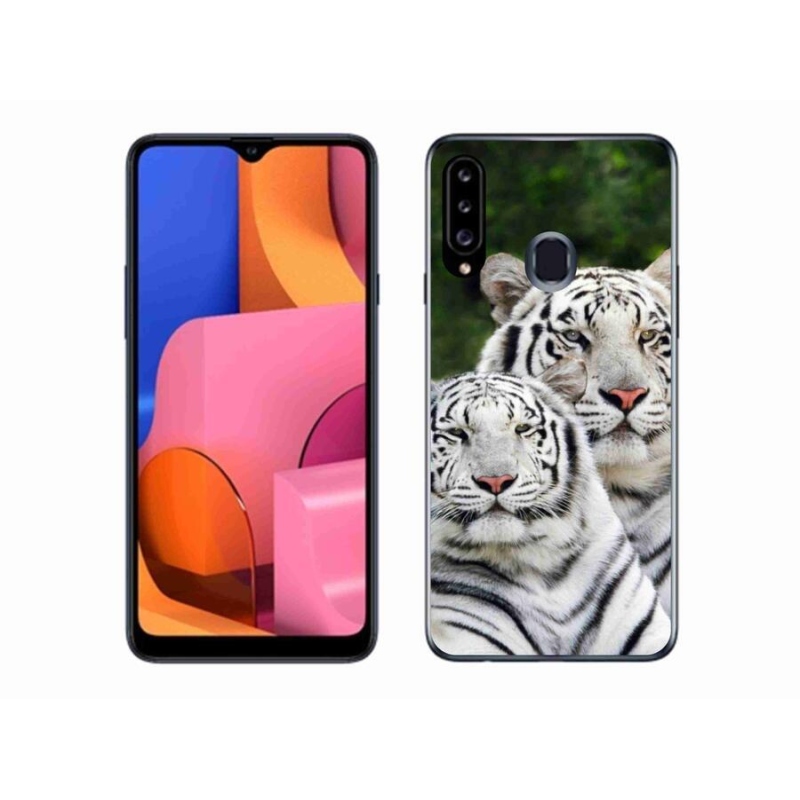 Gelový obal mmCase na mobil Samsung Galaxy A20s - bílí tygři