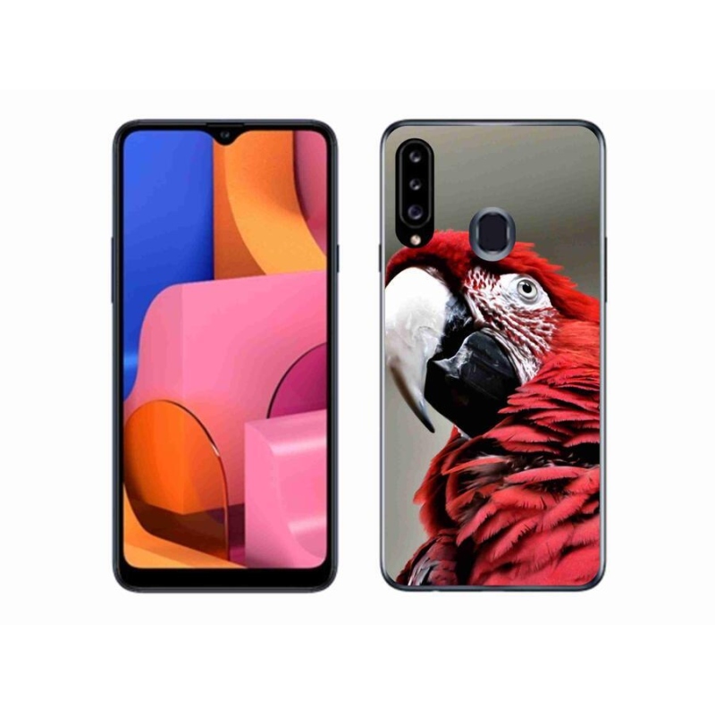 Gelový obal mmCase na mobil Samsung Galaxy A20s - papoušek ara červený
