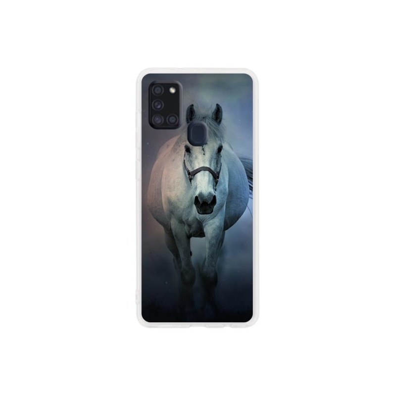 Gelový obal mmCase na mobil Samsung Galaxy A21s - běžící bílý kůň