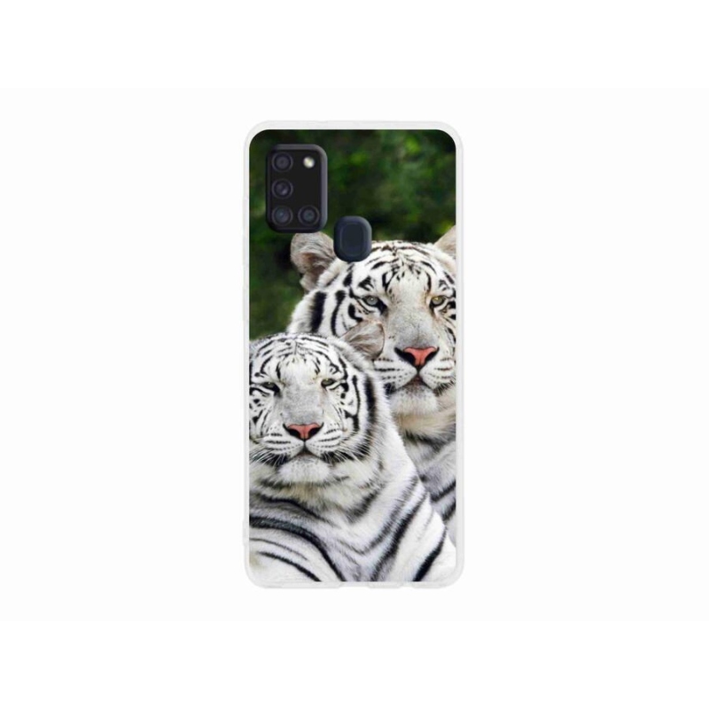 Gelový obal mmCase na mobil Samsung Galaxy A21s - bílí tygři
