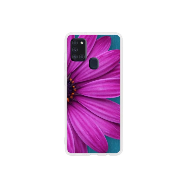 Gelový obal mmCase na mobil Samsung Galaxy A21s - fialová kopretina