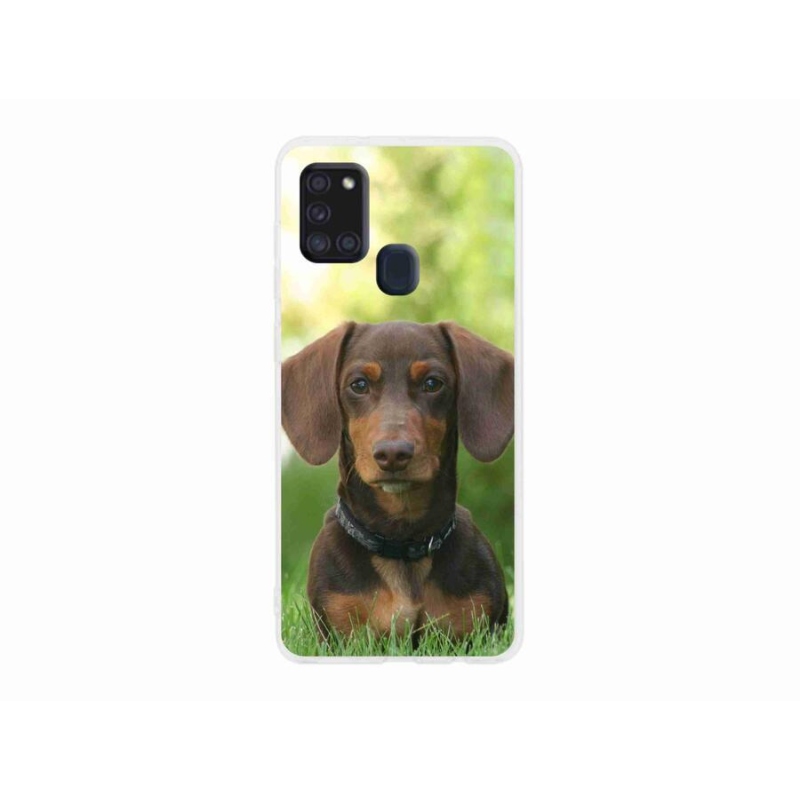 Gelový obal mmCase na mobil Samsung Galaxy A21s - hnědý jezevčík
