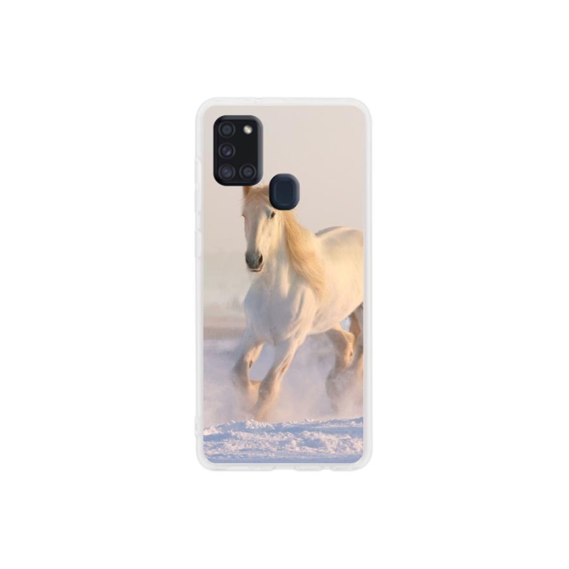 Gelový obal mmCase na mobil Samsung Galaxy A21s - kůň ve sněhu