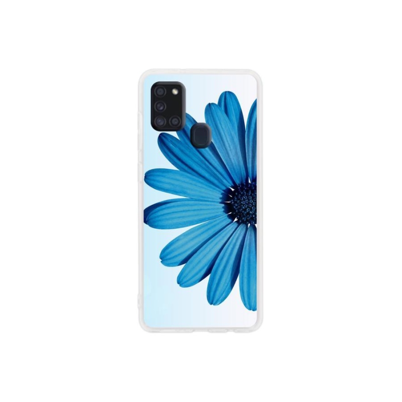 Gelový obal mmCase na mobil Samsung Galaxy A21s - modrá kopretina