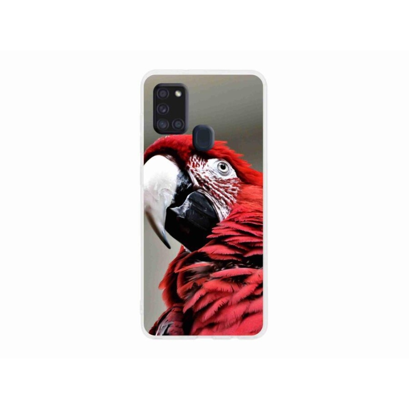 Gelový obal mmCase na mobil Samsung Galaxy A21s - papoušek ara červený