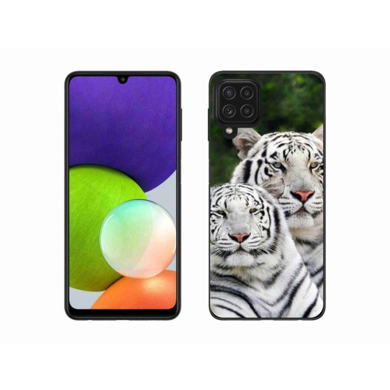 Gelový obal mmCase na mobil Samsung Galaxy A22 4G - bílí tygři