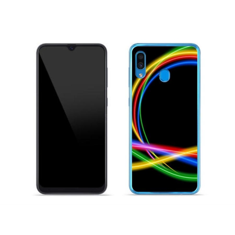 Gelový obal mmCase na mobil Samsung Galaxy A30 - neonové kruhy