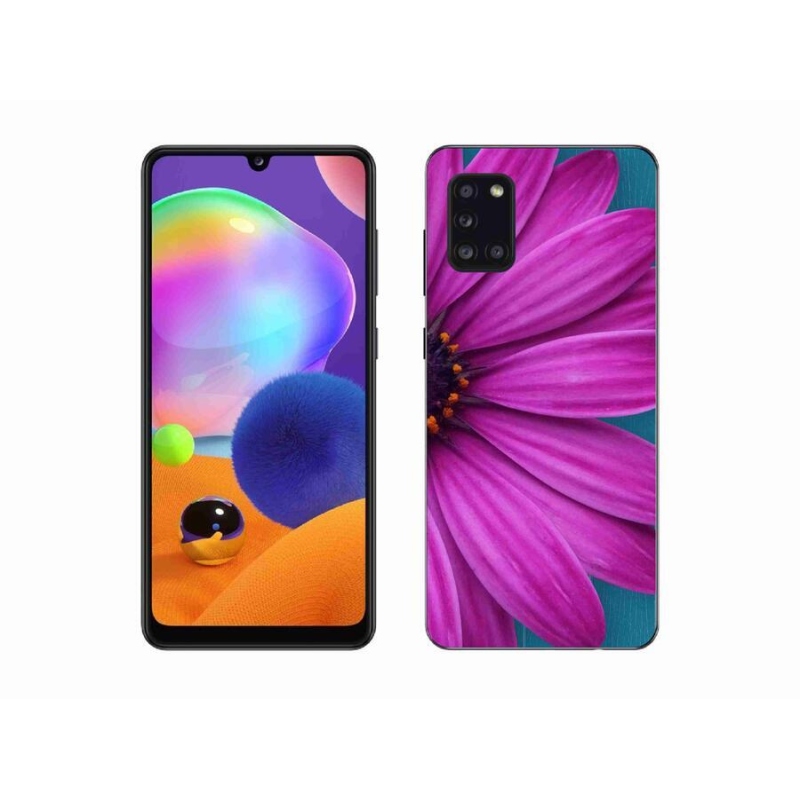 Gelový obal mmCase na mobil Samsung Galaxy A31 - fialová kopretina