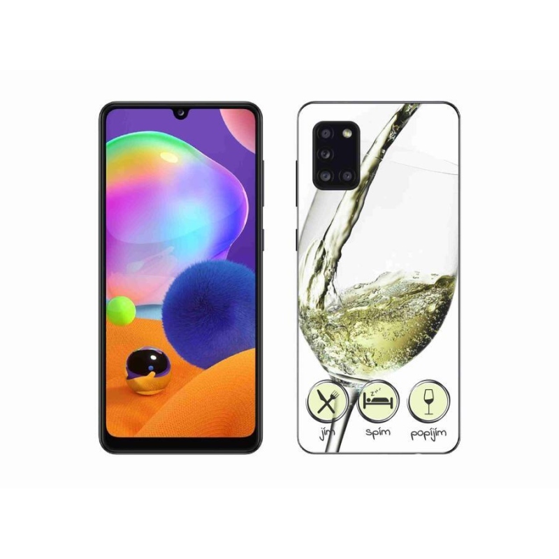 Gelový obal mmCase na mobil Samsung Galaxy A31 - sklenička vína bílé