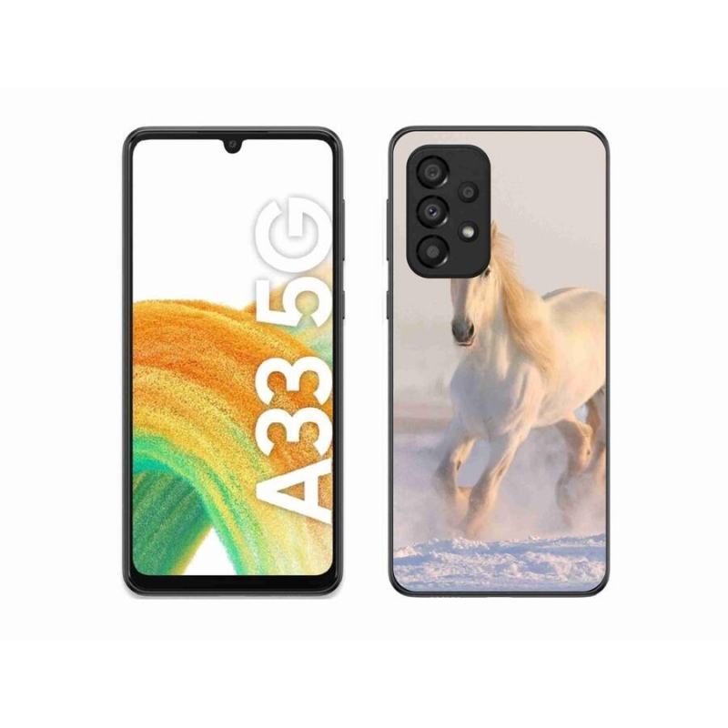 Gelový obal mmCase na mobil Samsung Galaxy A33 5G - kůň ve sněhu