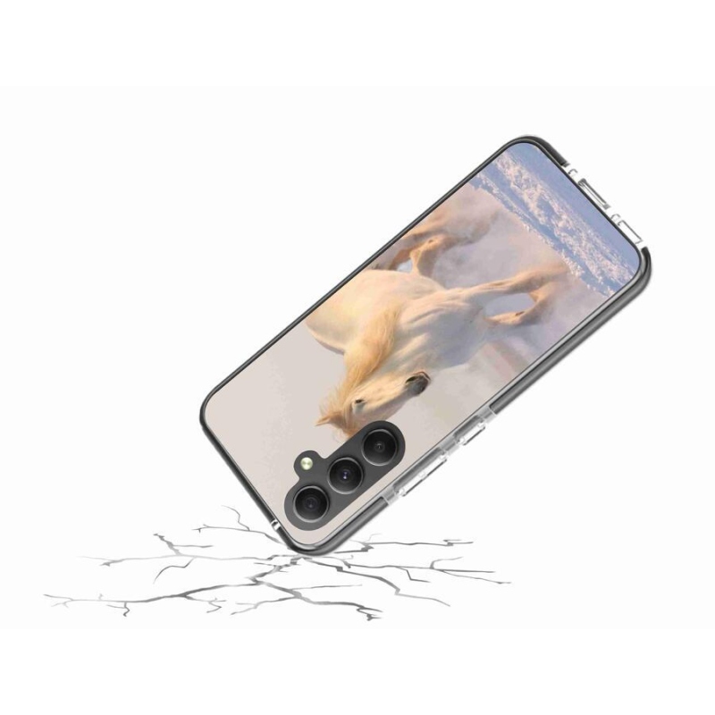 Gelový obal mmCase na mobil Samsung Galaxy A34 5G - kůň ve sněhu